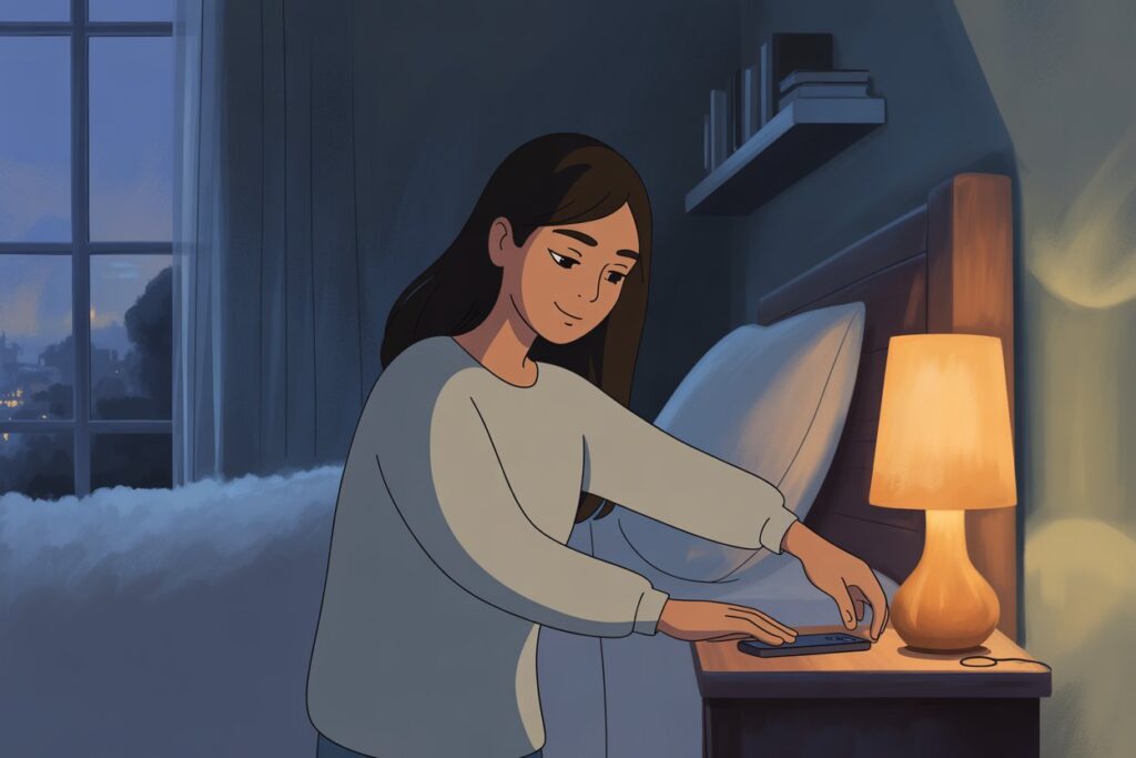 girl placing phone on table