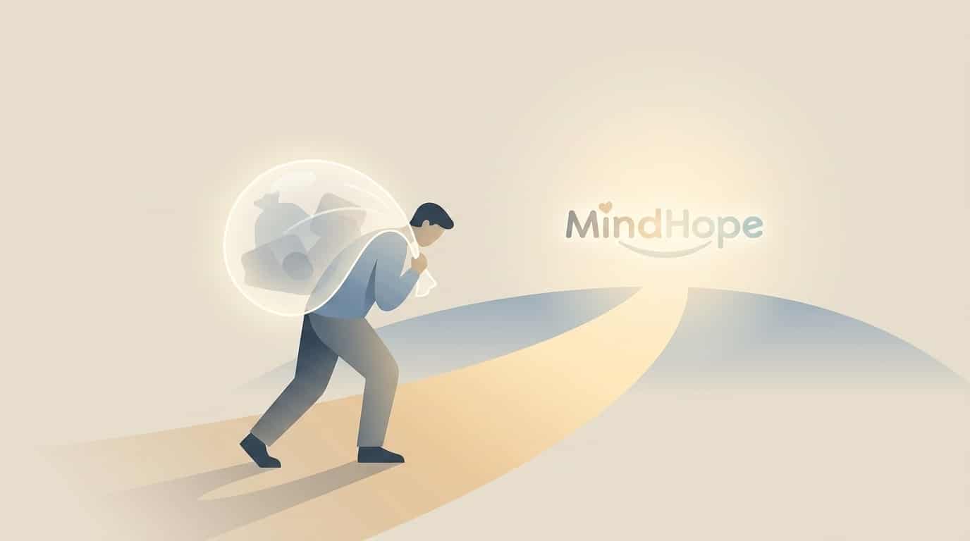 A symbolic illustration of a person carrying a heavy mental load, representing chronic stress